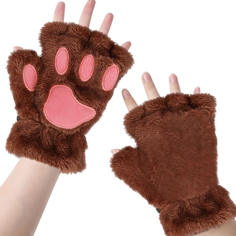 Tiny Chou Cat Paw Gloves for Cosplay Party Halloween Costume Accessories, Winter Fingerless Warm Gloves for Women Girls - Image 1